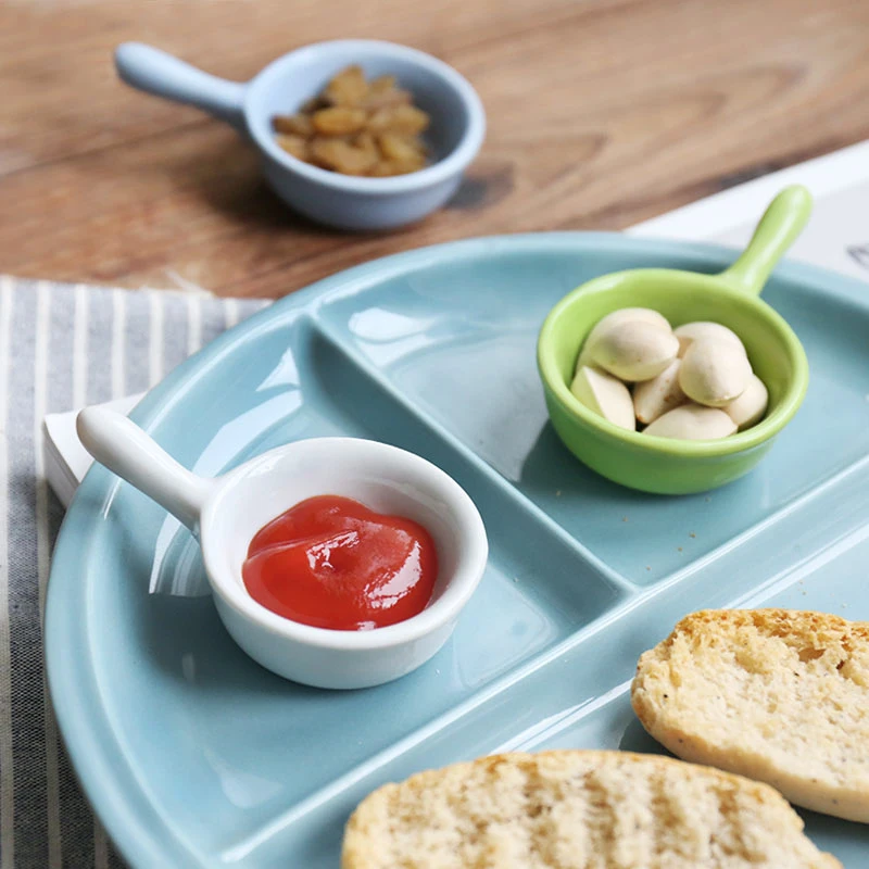 NIMITIME Ceramic Porcelain Cute Small Sauce Dish With Handle Solid Bowl