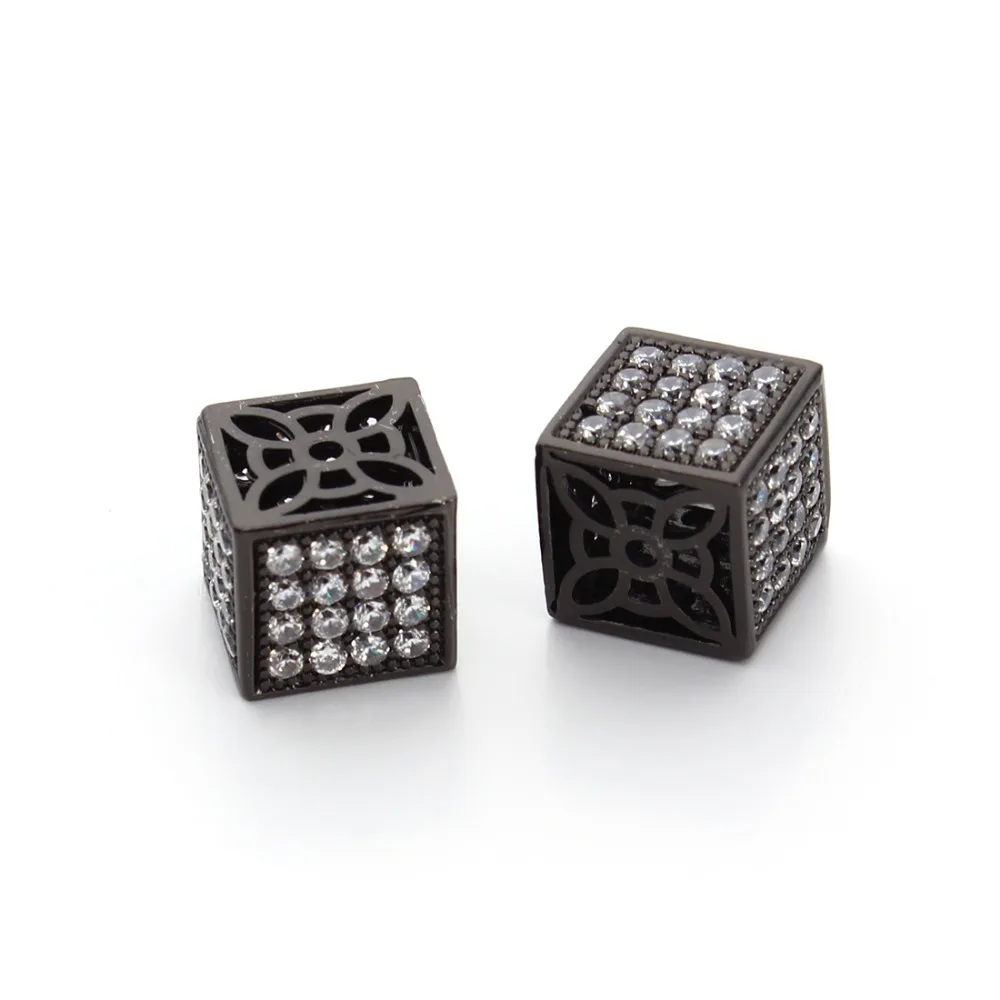 

Zircon Rhinestone Copper Charms Beads 12mm Gold/Rhodium/Black Color Bracelet Necklace DIY Jewelry 2pcs Square Cube Findings