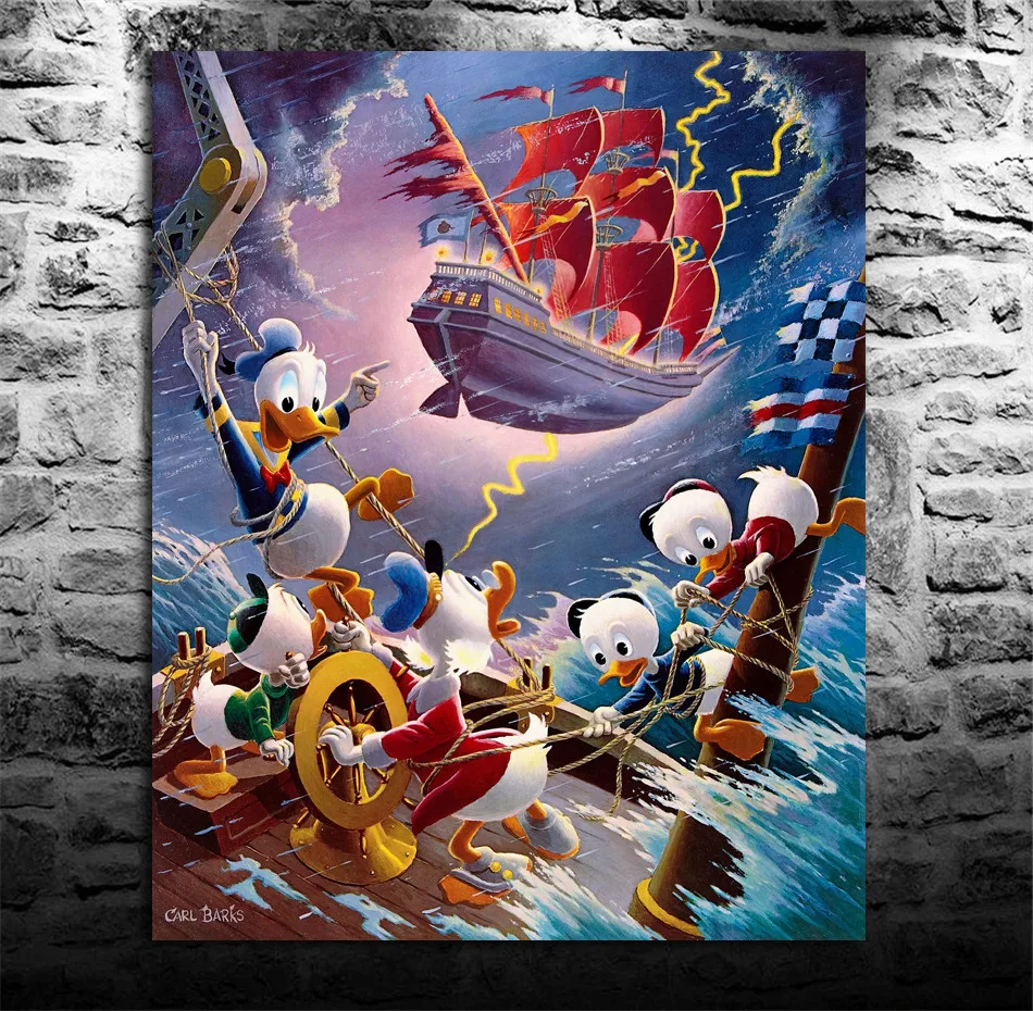 Scrooge Mcduck Donald Duck And Three Ducklings Canvas Painting Living