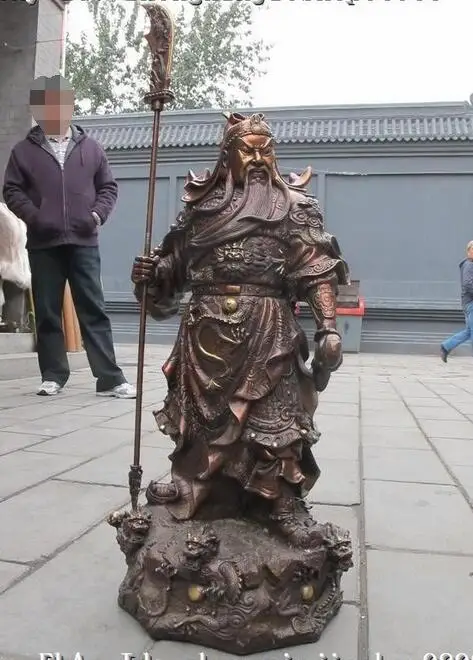 

26"Huge Chinese Red Bronze Nine Dragons Guan Gong warrior Guangong Statue