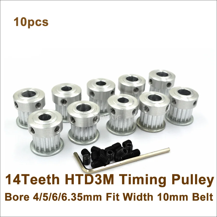 POWGE 10pcs 14 Teeth 3M Timing Belt Pulley Bore 4/5/6/6.35mm Fit Width 10mm HTD 14T 14Teeth HTD3M CNC Machine | Обустройство дома