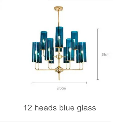 Современные стеклянные люстры, роскошные потолочные лампы, металлический светодиодный подвесной светильник для гостиной, столовой, кухни, светильники, блеск - Цвет абажура: 12 heads blue glass