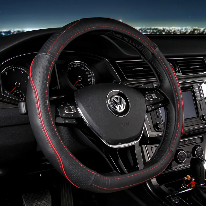 38cm D shape genuine leather steering wheel Cover for volkswagen polo