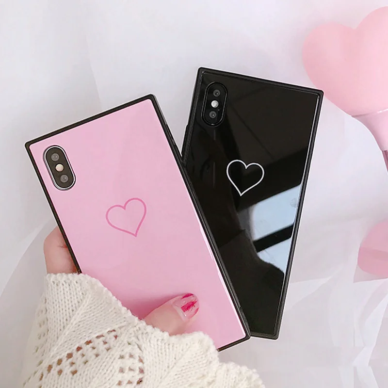 Tfshining 2018 Fashion Glass Love Hearts Phone Case for iphone X 8 8plus 7 7plus 6S6 Plus Hard Pink Black Back Cover Case coque (1)