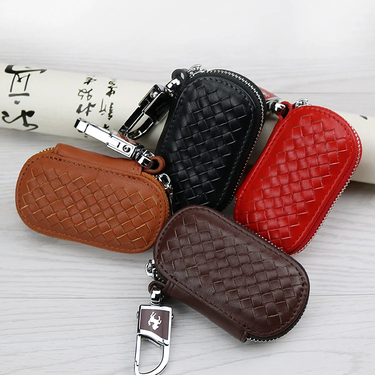 Genuine Cow Leather Women & Men Car Key Case Wallet Hand Woven Key Bag Housekeeper For Ferrari Black Original F40 F430 F12