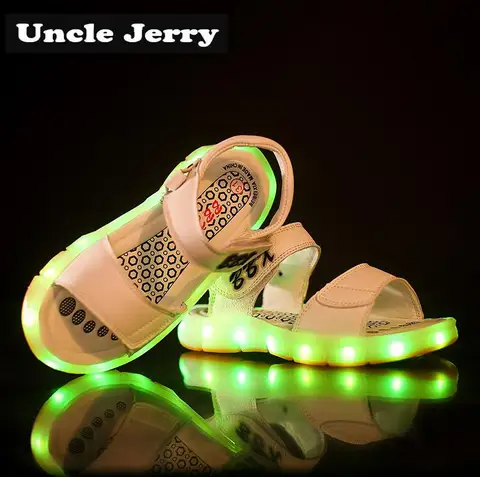 Sandálias para Meninos e Meninas Sapatos de Praia Unclejerry Recarregável Crianças Verão Sandálias Brilhantes Sapatos Princesa Luz Led Usb