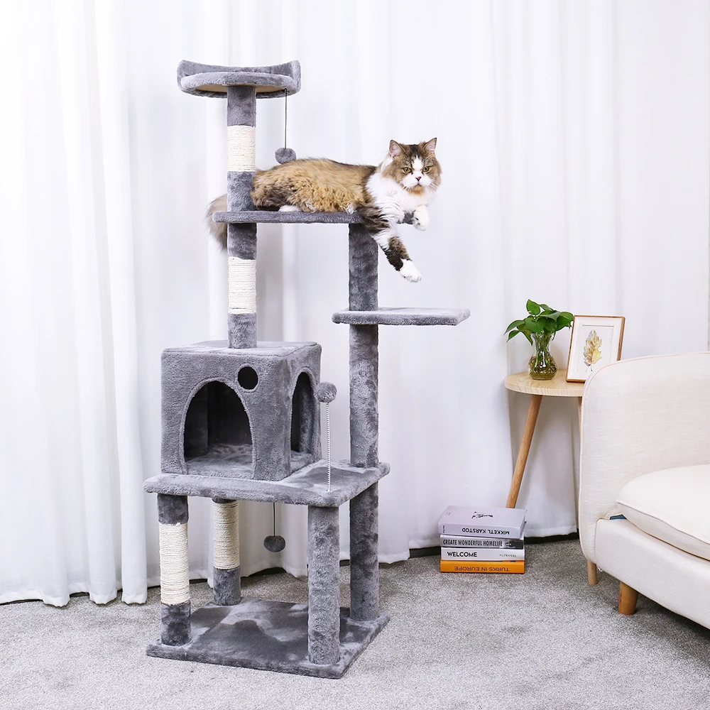 145cm Wood Cat Climbing Jumping Balls Toy Frame Cat Furniture Scratching Tree For Kitten and Large Cat Tree Activity Centre