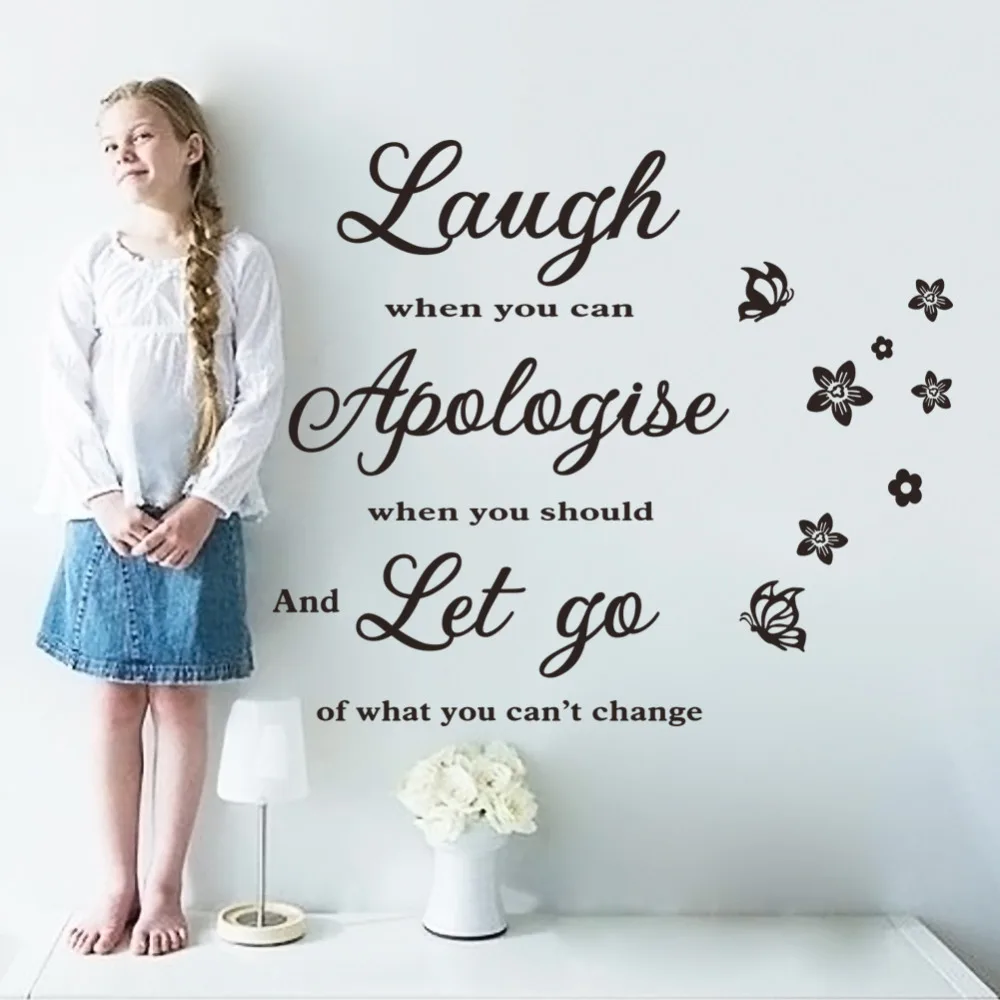 Laugh Apologize Let Go Letters Waterproof Vinyl Wall Quotes Flower  Butterfly Decal Home Decor Wall Stickers - Wall Stickers - AliExpress