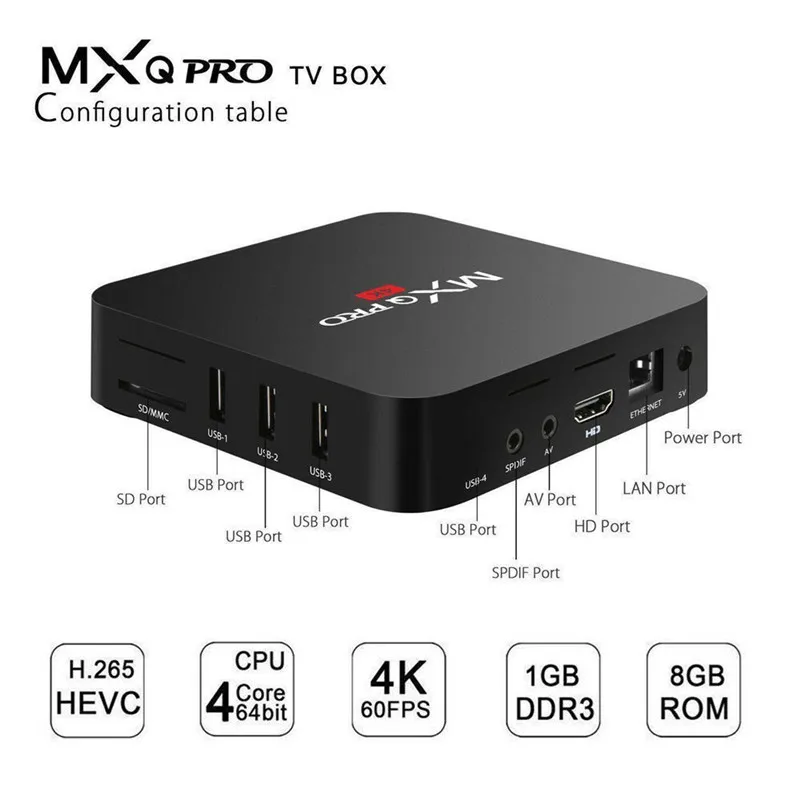2018 android box  Smart tv box set-top box  1G DDR3  100M  Android  8GB eMMC Mali-450 penta-core Support 4K 2K