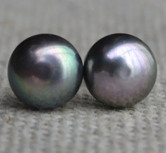 

Perfect 100% Genuine Freshwater AAA 9mm Dark Gray Pearl Earrings Fashion Jewelry 925 Silver Stud Earrings For Women