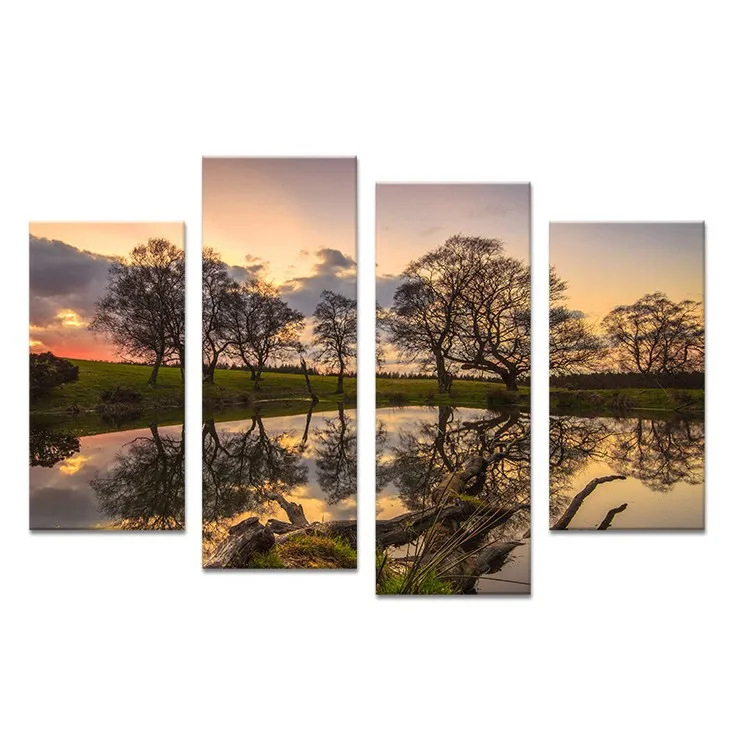 Hidden lake sunset tree art decorative Wall painting print on canvas for home decor ideas paints on wall pictures art Gv1344