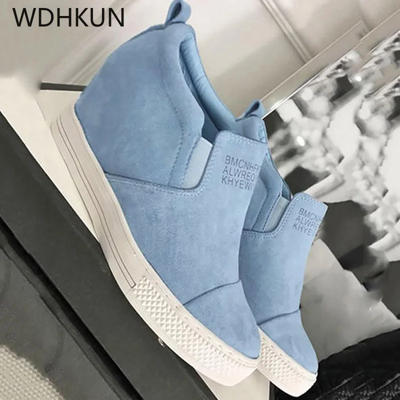 

WDHKUN Height increasing Women Wedges shoes Fashion Slip-on Platform Sneakers Girls Non-slip High quality Large size 41/42/43