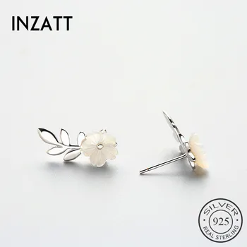 

INZATT Romantic plant Flower Leaf Stud Earrings Charm Real 925 Sterling Silver Fine Jewelry For Women Cute Wedding Party gift