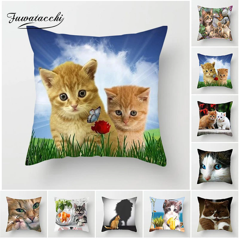 

Fuwatacchi Cat Couple Cushion Covers Cute Cartoon Cat Pillow Case For Home Sofa Chair Decorative Animal Pillowcases