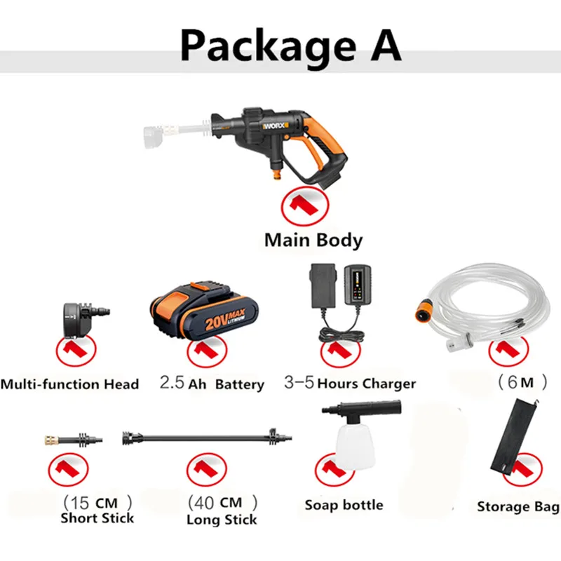 Профессиональный инструмент WORX 20 В литиевая батарея Rechargebale очиститель высокого давления самовсасывающая портативная Автомобильная прокладка для стиральной машины