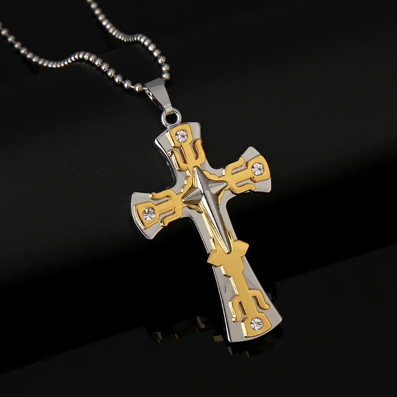 

Big Size Gold-color Steel Color Classic Simple Cross Necklaces & Pendants Titanium Steel Black Color for Female and Male