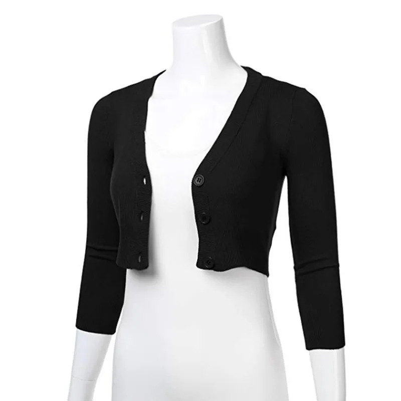 

Women Long Sleeve Cardigan Casual Short Jacket Cropped Mini Coat With Buttons