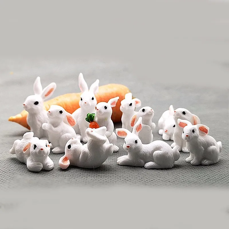 1 шт., 12 стилей, милый мини-кролик, пасхальное украшение, миниатюрный заяц, фигурка животного, смола, ремесло, мини-кролик, садовый орнамент