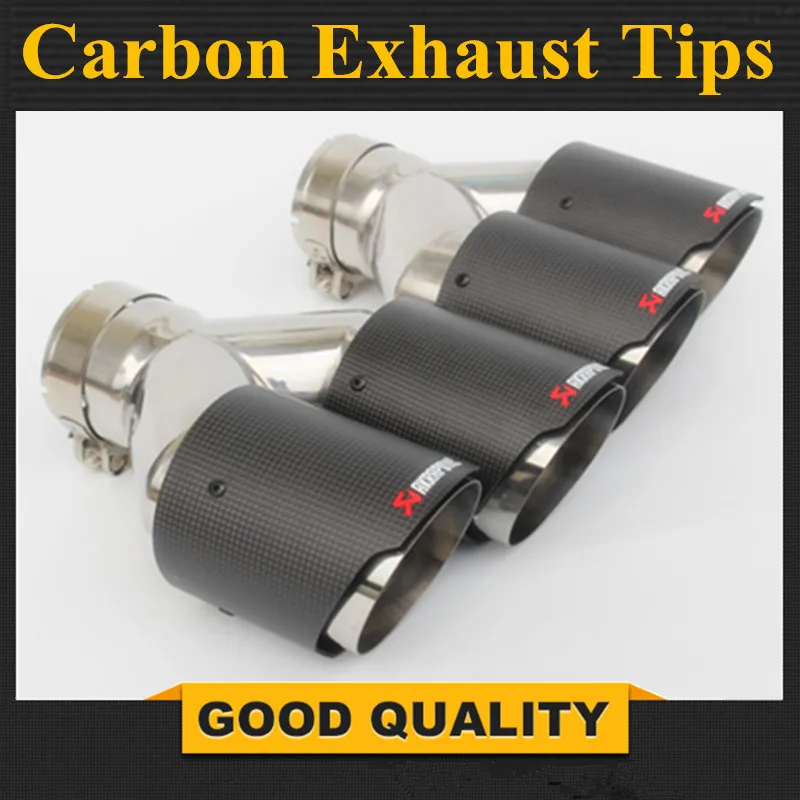 1X Twin Exhaust Tips Car Akrapovic Carbon Fiber Exhaust Muffler Pipe 63mm Inlet