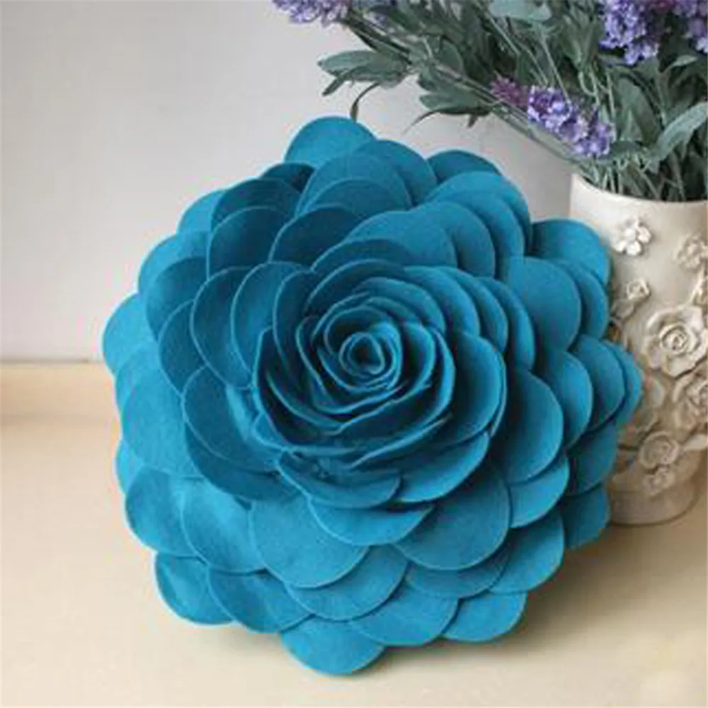 3D складной цветок декоративная роза подушка ручной работы подушка со вставкой для свадебной кровати гостиной украшение дома 34x34 см - Цвет: Lake Blue