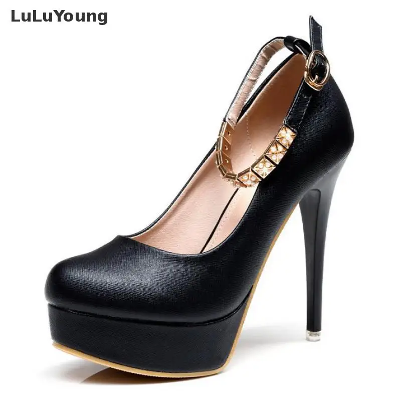 High Heels Club 12cm Platform Sexy Pumps Buckle Round Wedding Shoes For