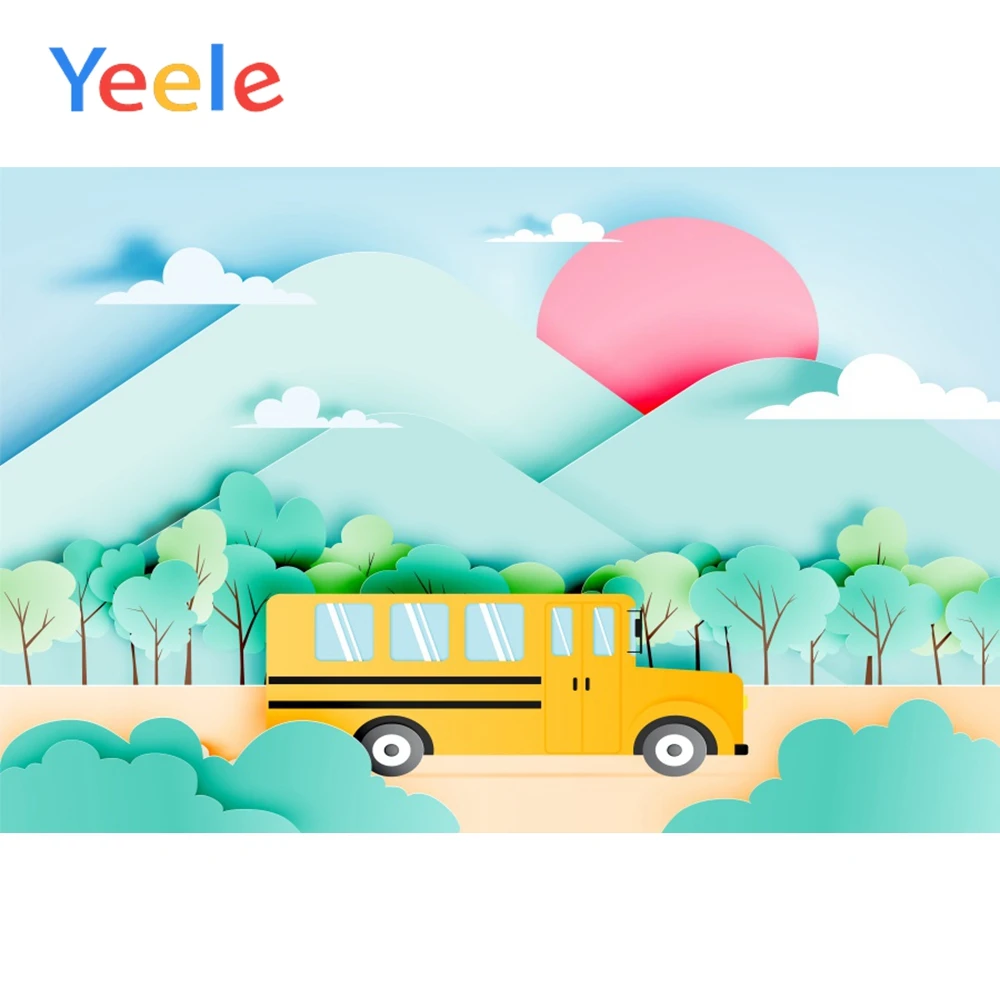 

Yeele Cartoon School Bus Celebrate Background Banner Photography Baby Children Scene Photographic Backdrop Wall For Photo Studio
