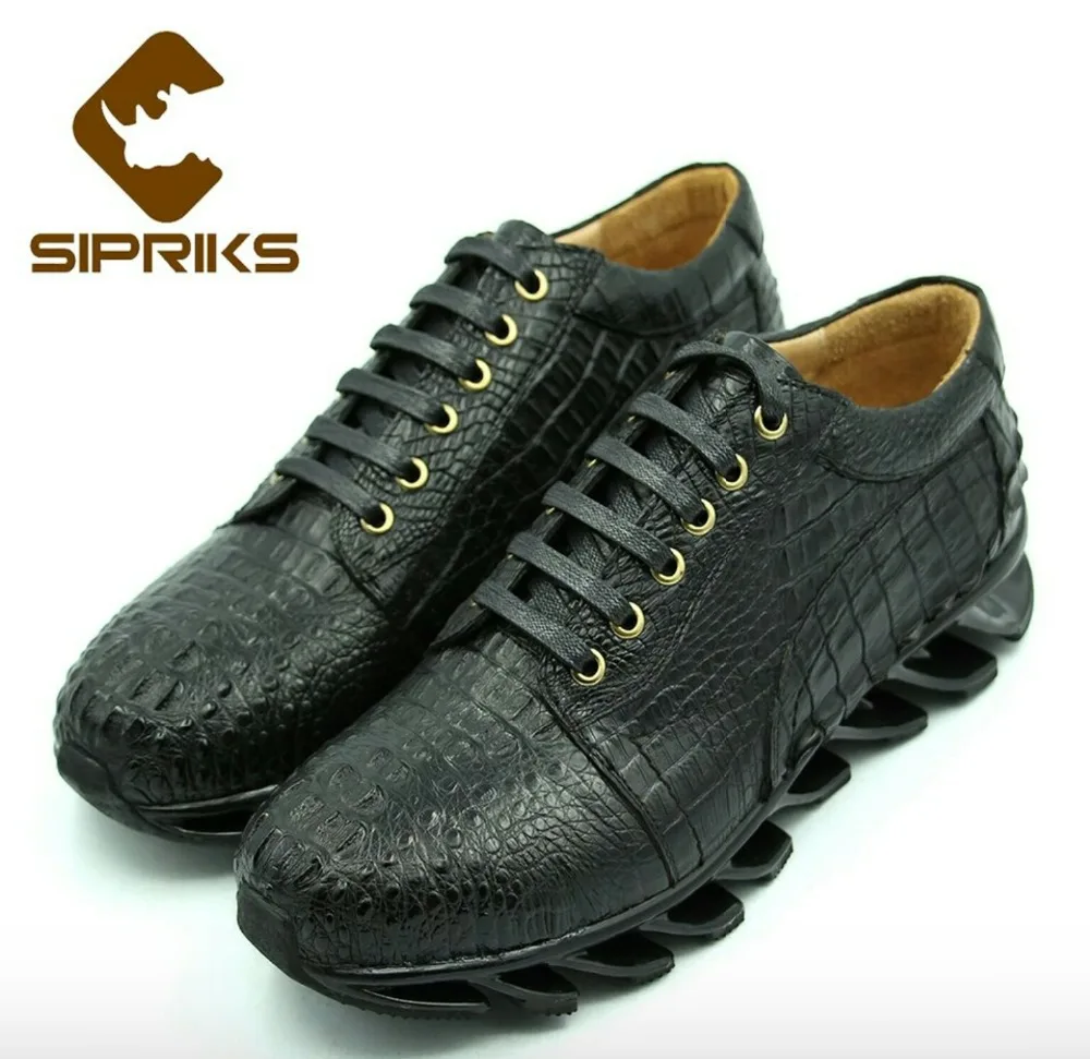 

Sipriks Luxury Imported Thailand Crocodile Skin Sneakers Damping PVC Sole Leisure Shoes Designer Men High Quality Wine Red Shoes