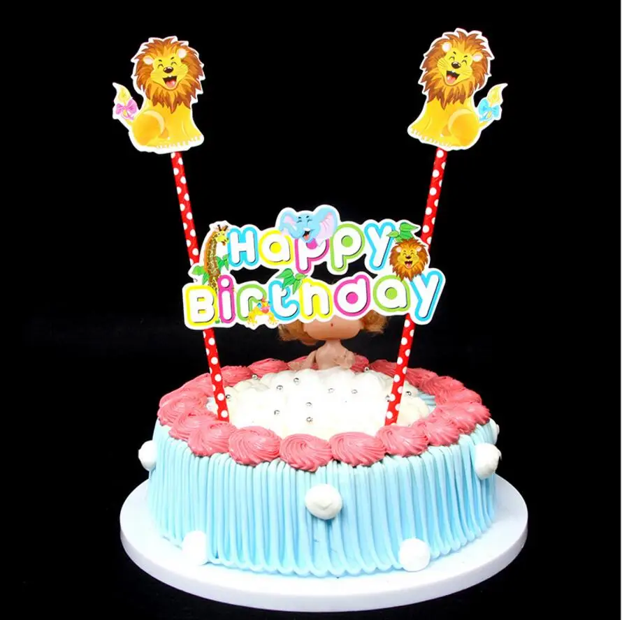 1 Ensemble De Drapeaux De Dessin Anime Gateau De Lion