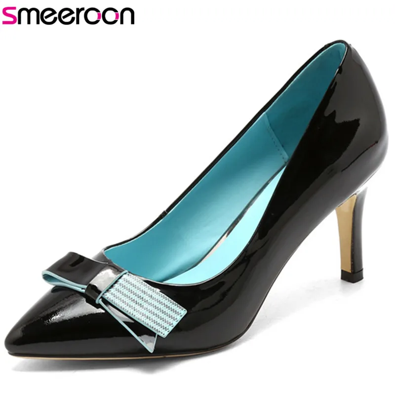 

Smeeroon 2018 top quality genuine leather spring summer ladies shoes pointed toe pumps women shoes sexy high heels shoes woman