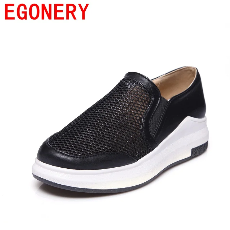 

EGONERY chaussures hollow out campus pu leather round toe elastic band comfortable spats female skid resistance woman shoes