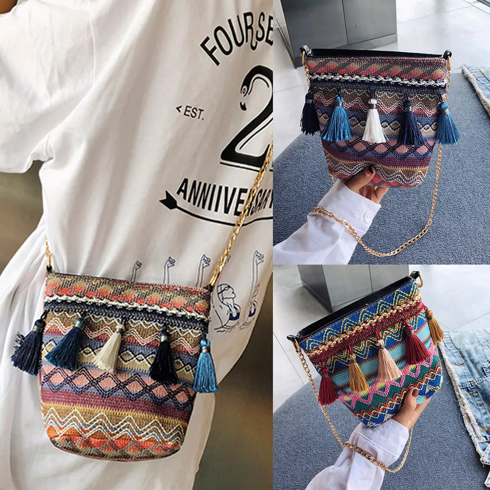 

Vintage Women Weaving Tassel Shoulder Bag Crossbody Bags Beach Girls Cute Handle Straw bags