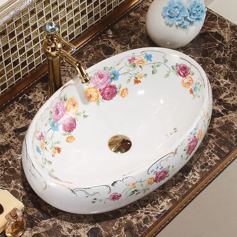 Керамический санитарный стол Jingdezhen умывальник раковина розового цвета