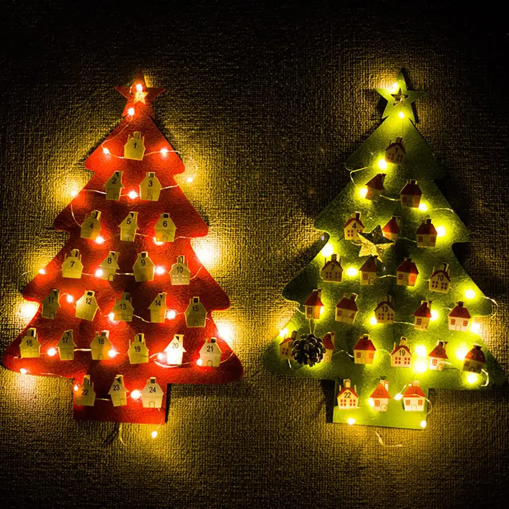 

Christmas Tree Calendar Pendant Hanging Ornament Countdown Calendar Decor with LED String Light