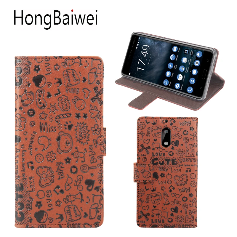 

HongBaiwei for Nokia 6 Case Cover Cute Flip Luxury Leather Wallet Phone Bag Case for Nokia 6