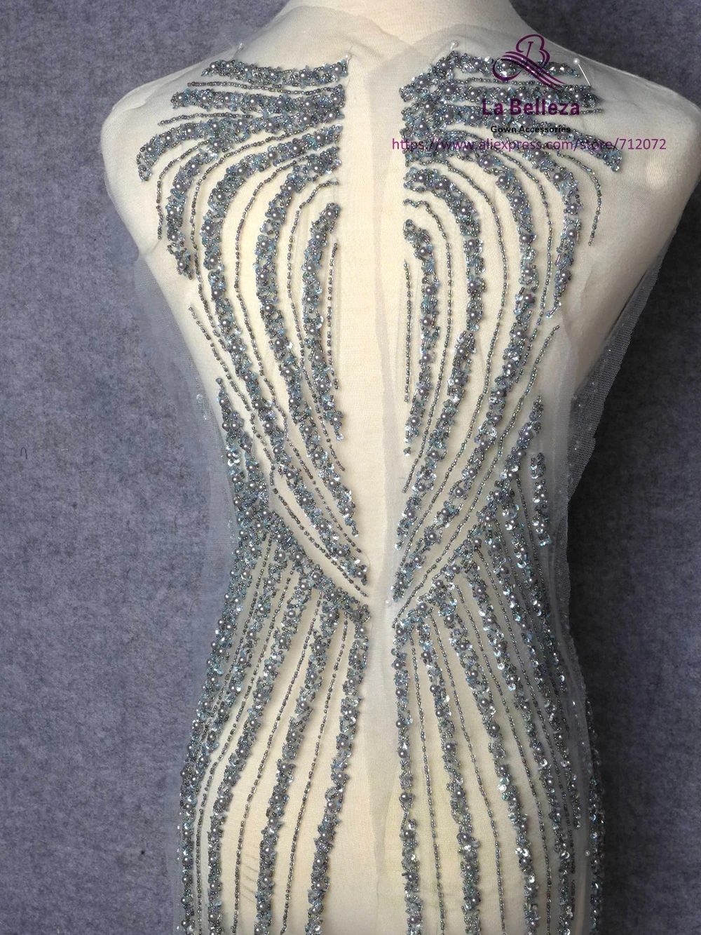La Belleza 5 шт./компл. серый/серебро 130 см в длину, ручная работа, стразы кружево для хвостика Большой патч торжественное платье аксессуары