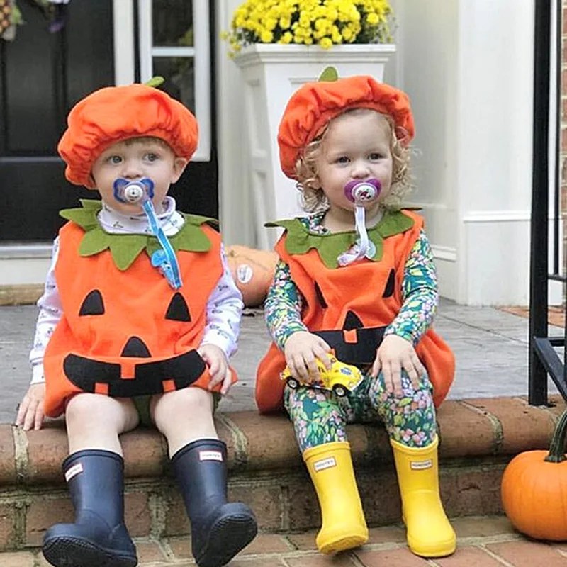 

Kids Halloween Pumpkin Cosplay Costumes Cartoon Pumpkin Cute Outfit Microfiber Hat Special Party Baby Rompers Lovely Kids Suit