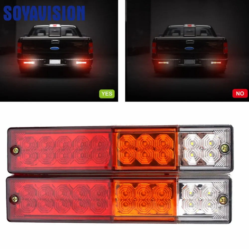 1 Pair 12V 24V LED Rear Tail Lights Lamp Rectangle Running Reverse Light Car Truck Caravan LED