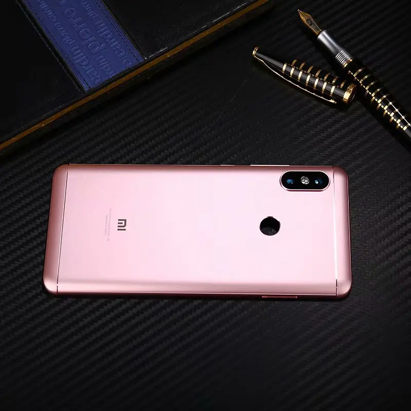 Корпус для Xiaomi Redmi Note 5 Pro Note5, металлическая задняя крышка на батарейке, запасные части, чехол с кнопками для объектива - Цвет: Розовый