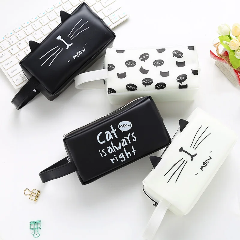 

1PC Pencil Case Cat Large Capacity Pen Bags Kawaii Zipper Pen Case For Girls Gift School Supplies Novelty Korean Stationery