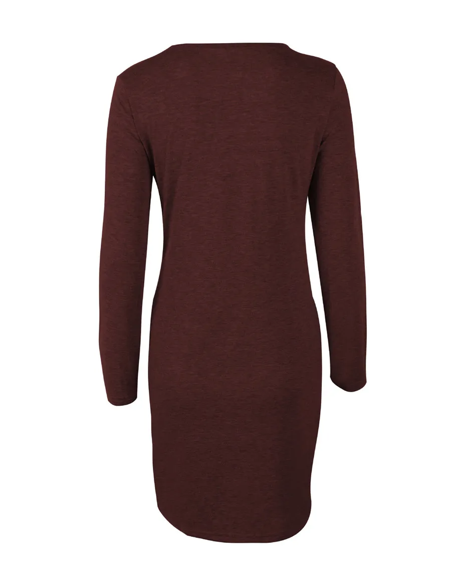 Gladiolus 2018 Autumn Winter Women Dress O-Neck Long Sleeve Front Knot Bow Tie Fashion Midi Women Dress Ladies Casual Dresses  (20)