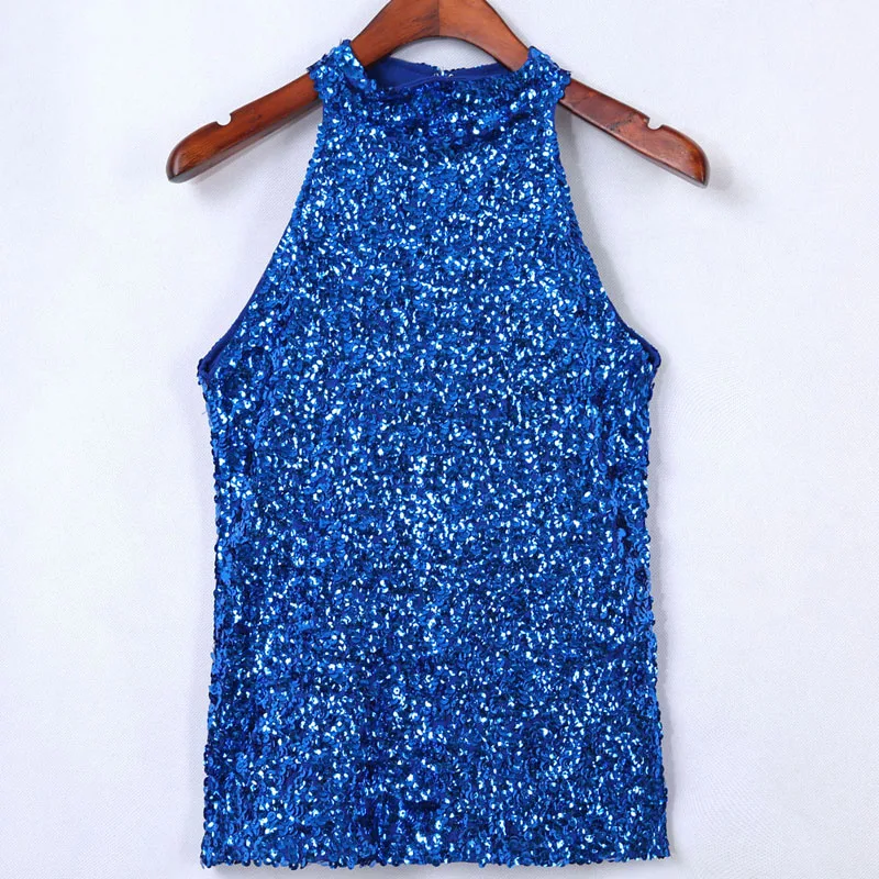 BLINGSTORY Off Shoulder Tops Sequin Hanging Neck Sexy Backlessdouble-sided Wear Festival Top Sequin Vest Sequined Vest Tanks