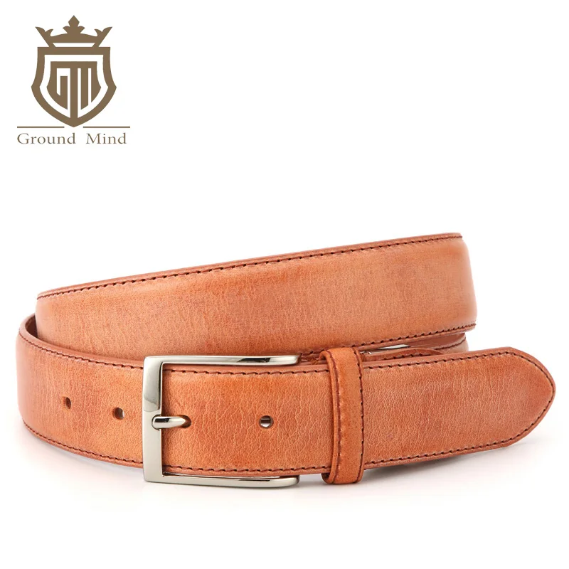 Buy Luxury Italian Burnished Leather Men Belts Full Grain Genuine Leather Belts