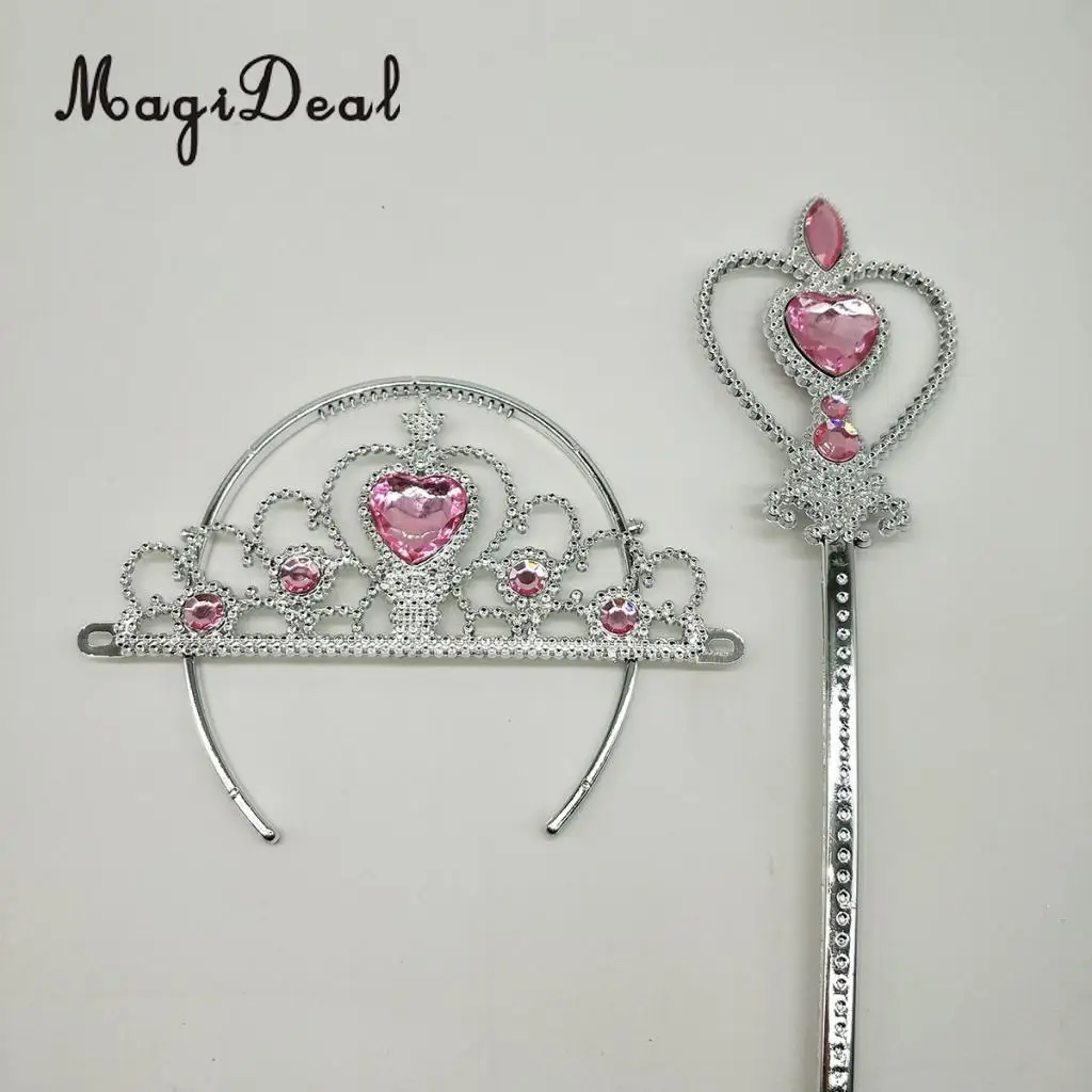 Princess Belle Dress Costume Accessory Glove Wand Tiara Jewerly Set Yellow/Blue/Pink/Purple