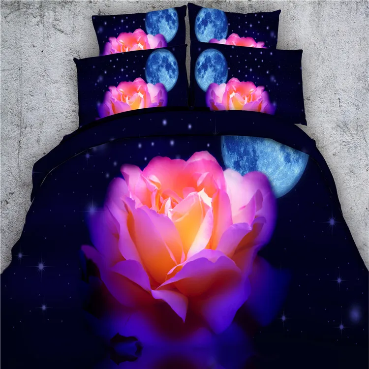 

3d red rose tulip flower with butterfly 5pcs cotton bedding set with filling twin/full/queen/king/super king size free shipping