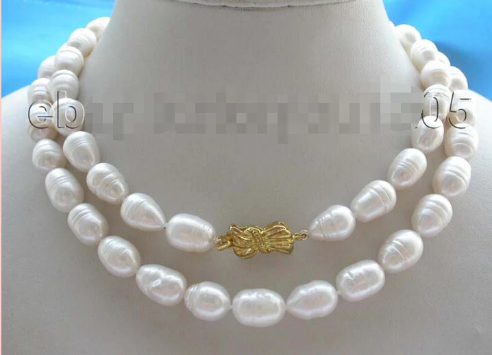 

33" Natural 14mm White Rice Pearl Necklace! AAA