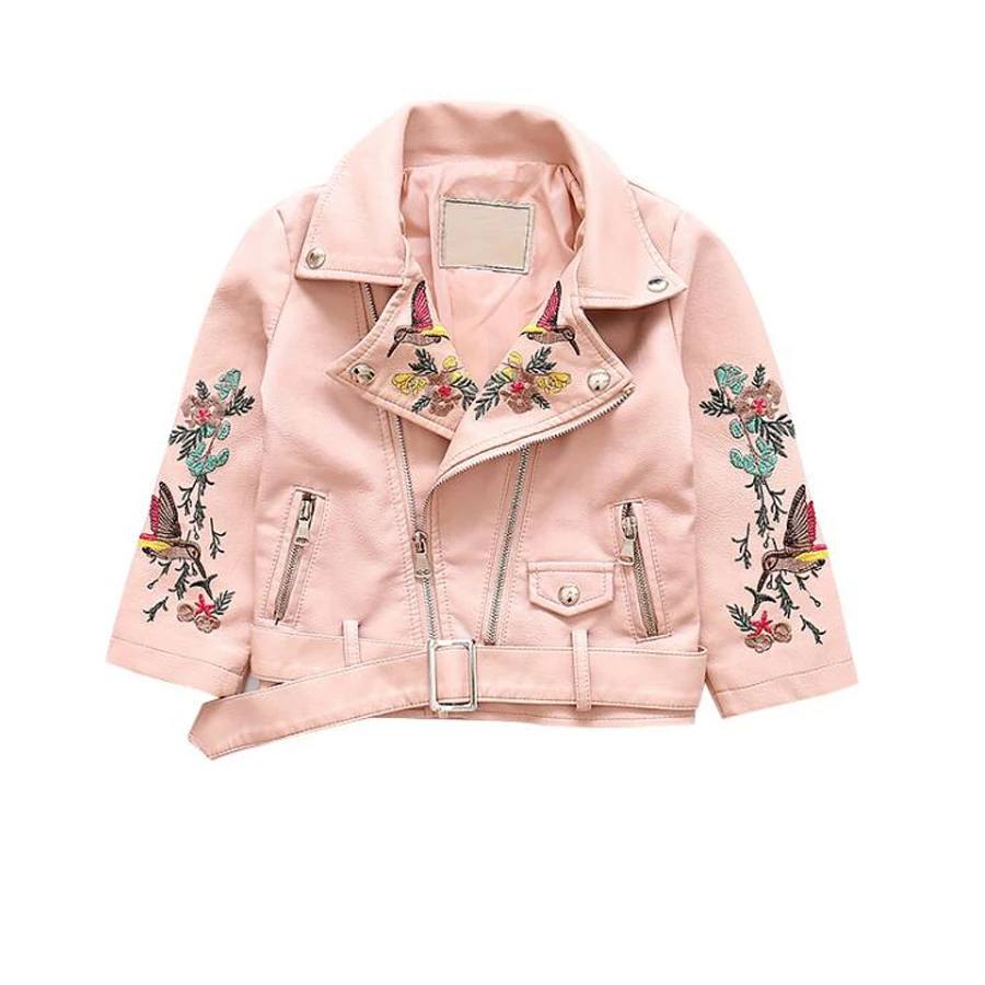 

Girls Leather Coats Leather Jacket Spring Autumn Children Flowers Embroidered Clothes Kids Coat Girls Fashion Motorcycle Jackers