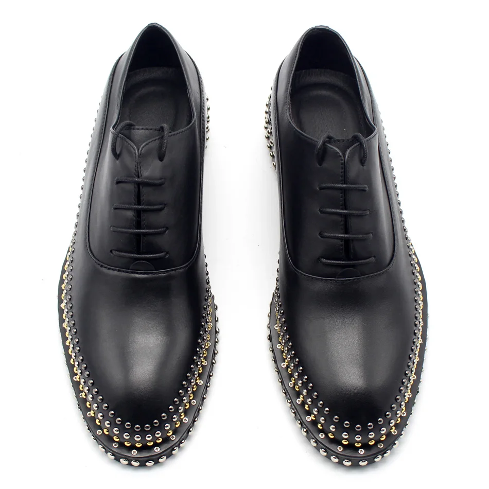 - Handmade Mens Leather Shoes Rivets Gentleman Leather Lace Mens Shoes Men Oxfords Real Picture