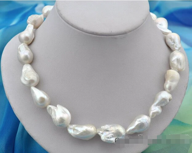 

Free shipping@@@@@ A>18"25mm baroque white reborn keshi pearl necklace a