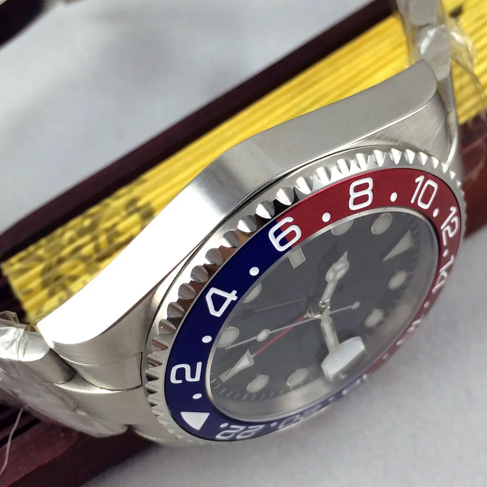 43 мм Bliger черный стерильный циферблат светящиеся знаки Топ люксовый бренд ДАТА GMT автоматические механические мужские часы