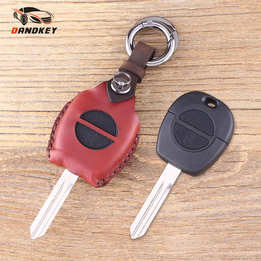

DANDKEY Genuine Leather Protector Key Case Fob 2 Buttons For Nissan Primera Micra Terrano Almera X Trail Fob Car Key Case
